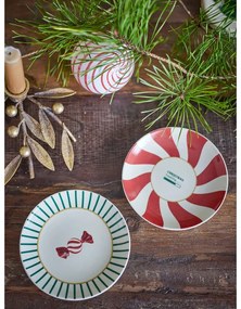 Piros-krémszínű agyagkerámia desszertes tányér készlet karácsonyi mintával, 2 db-os, ø 12,5 cm Yule – Bloomingville