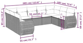 9 részes fekete polyrattan kerti ülőgarnitúra párnákkal