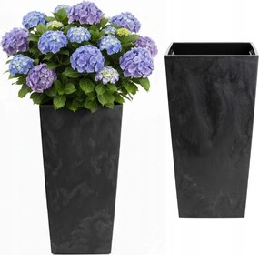 Magas Virágtartó Slim fekete beton utánzat teraszra téglalap alakú betéttel