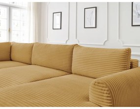 Mustársárga kordbársony kinyitható sarokkanapé (jobb oldali-U alakú) Lucien – Bobochic Paris