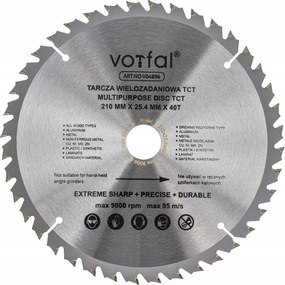 Vágótárcsa Többcélú Fűrész Tct 210X25,4X40T Fém Fa Kompozit