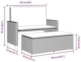 bézs polyrattan kerti pad párnákkal és lábtartóval