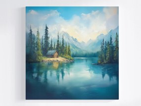 Vászonkép Canvas Tájkép Tó Erdő Fák Hegyek Tátra Csúcsok 80x80