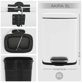 Matt fehér acél pedálos szemetes 5 l Akira – Spirella