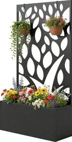 Outsunny emelt fém virágláda privát panellel és karráccsal, 61 x 23 x 113 cm | Aosom