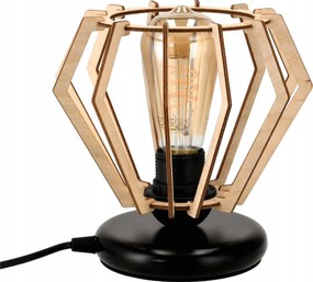 LED-es éjjeli lámpa Asztali lámpa Fekete 1xE27 1,5m Nappaliba Fa