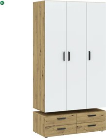 BASIC Gardróbszekrény Tölgy/Fehér Színben 110 cm 3D4S