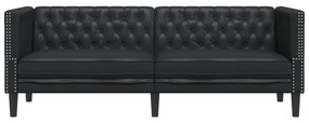 3 személyes fekete műbőr Chesterfield kanapé