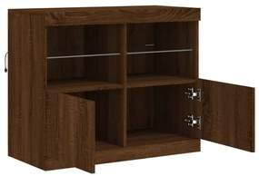 barna tölgy színű tálalószekrény LED-ekkel 81 x 37 x 67 cm