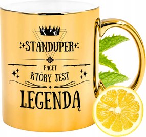 Prémium Arany Fényes Bögre Standuper Ajándék Nyomtatott Fotóval