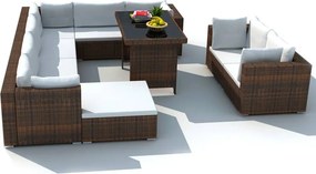 vidaXL 10-részes barna polyrattan kerti bútorszett párnákkal