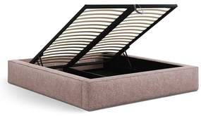 Világos rózsaszín kárpitozott ágyneműtartós franciaágy ágyráccsal 200x200 cm Simon – Micadoni