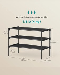 3 szintes cipőtartó állvány 29,7 x 62,3 x 53,5 cm, fekete