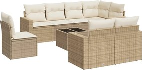vidaXL 9 részes bézs polyrattan kerti ülőgarnitúra párnákkal