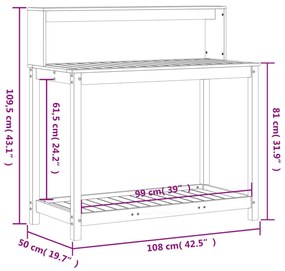 tömör fenyőfa ültetőasztal polccal 108 x 50 x 109,5 cm