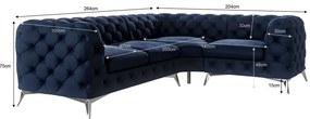 Sötétkék bársony sarokkanapé (jobb oldali-L alakú) Chelsea – Ropez