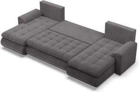 Tokio U alakú sarokkanapé, 3 ágyneműtartóval, kordbársony, univerzális oldal, szürke