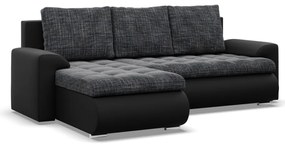 Tokio sarokkanapé, 2 ágyneműtartóval, fonott + műbőr, baloldali, szürke - fekete