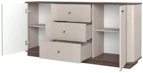 Vesper komód 160 cm fiókokkal - kasmír / dió / arany fogantyúk