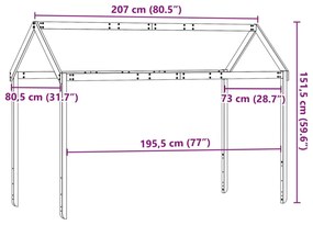 viaszbarna tömör fenyőfa gyerekágytető 207 x 80,5 x 151,5 cm