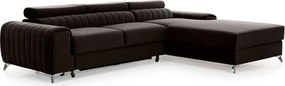 Sötétbarna bársony kinyitható-tárolóhelyes sarokkanapé (jobb oldali-heverő résszel) Grayson – ELTAP
