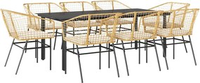 vidaXL 9 észes barna polyrattan üveg kerti étkezőgarnitúra párnával