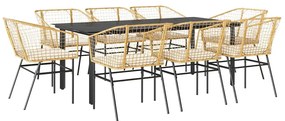 vidaXL 9 észes barna polyrattan üveg kerti étkezőgarnitúra párnával
