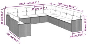11 részes világosszürke polyrattan kerti ülőgarnitúra párnákkal