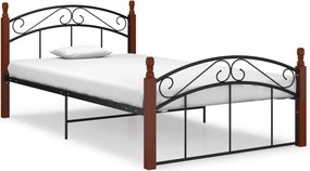 vidaXL fekete fém és tömör tölgyfa ágykeret 120 x 200 cm