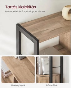Könyvespolc 4 nyitott polccal és ajtós tárolószekrénnyel, 74 x 30 x 154,5 cm, rusztikus barna/fekete