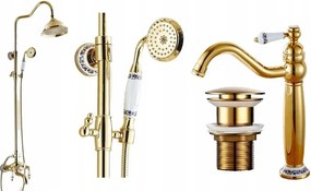 Fürdőszobai csaptelep arany Old Retro Arany Mintás Kerámia Szett