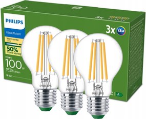 Led izzó E27 Philips 7.3W 100W 1535lm 210lm/W 2700K Meleg A-osztály 3 db