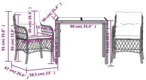 vidaXL 3 részes szürke polyrattan bisztrógarnitúra párnákkal