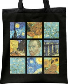 Fekete pamut bevásárló táska Van Gogh Művészet Képek Kollázs Ajándék