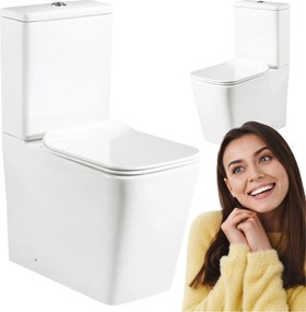 Kompakt Álló Wc Függőleges Fehér Szabadon Ereszkedő Deszka Perem Nélküli Lefolyó