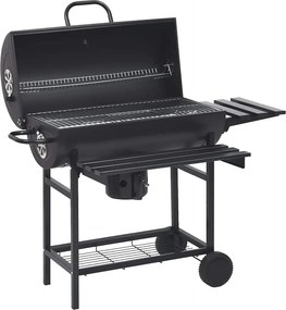 vidaXL fekete acél hengeres grillsütő kerékkel és polccal 115x85x95 cm