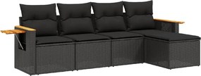 vidaXL 5 részes fekete polyrattan kerti kanapészett párnákkal