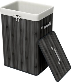 HOMCOM Bambusz Összecsukható Szennyestartó Fedéllel, Fogantyúkkal és Kivehető Táskával 40x30x60 cm Sötétszürke | Aosom