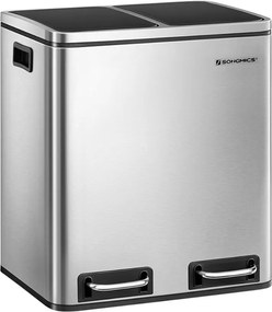 SORT hulladékgyűjtő tartály 30l (2×15l), ezüst/fekete SongmicsHome
