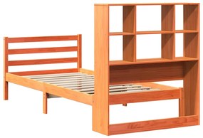 viaszbarna tömör fa könyvespolcos ágy matrac nélkül 90 x 190 cm