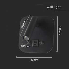 LED fali spotlámpa USB-porttal LED/8W/230V 3000K fekete