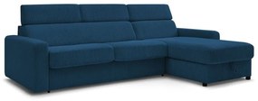 Sötétkék kordbársony kinyitható sarokkanapé (variálható) Monaco – Bobochic Paris