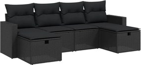 vidaXL 6 részes fekete polyrattan kerti ülőgarnitúra párnákkal