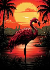 Poszter 64x90cm Flamingó a víz felett