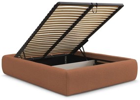 Narancssárga kárpitozott ágyneműtartós-ágytámla nélkül franciaágy ágyráccsal 160x200 cm Inera – Bobochic Paris