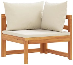 vidaXL tömör akácfa sarokkanapé krémfehér párnákkal