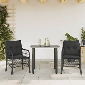 3 részes fekete polyrattan bisztrógarnitúra párnával