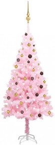 Rózsaszín PVC műkarácsonyfa LED fényekkel és gömbszettel 210 cm