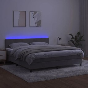 világosszürke bársony rugós és LED-es ágy matraccal 160x200 cm