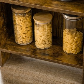 HOMCOM Bárasztal tárolóval - Bistro Asztal Középsziget Kihajtható Oldalas Laptoppal és 3 Polccal - 120 x 76 x 91.4 cm Rusztikus Barna | Aosom